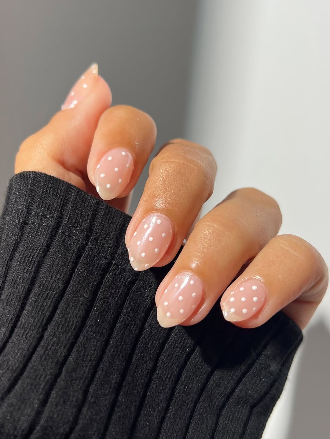 Sheer Nude White Polka Dot Nails — Evenly Spaced White Polka Dots Sheer Nude White Polka Dot Nails — Evenly Spaced White Polka Dots — Simple Nail Designs