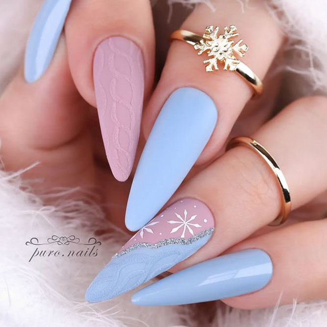 Matte Glitter Visual Idea — Winter Stiletto Nails