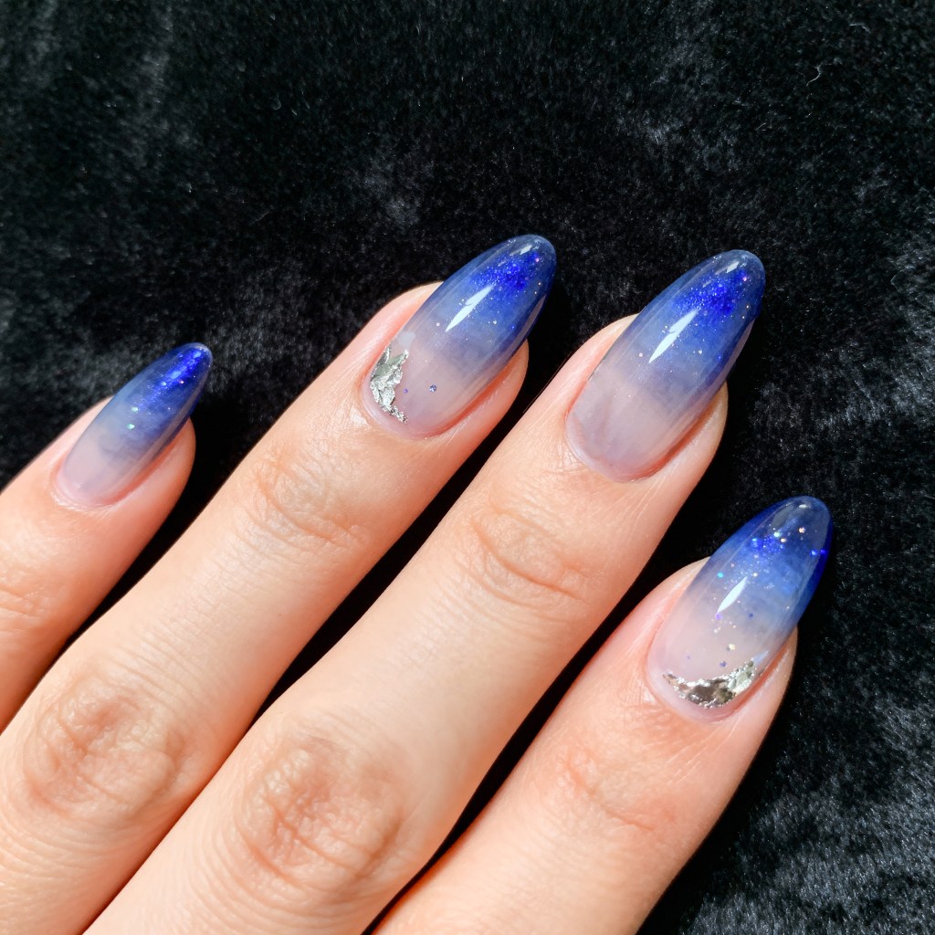 Deep Blue Glitter Ombre with Foil — Winter Ombre Nails
