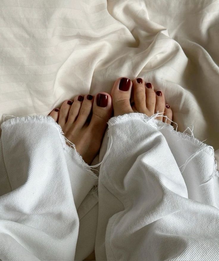 Muted Berry Red Toes — Winter Toe Nails