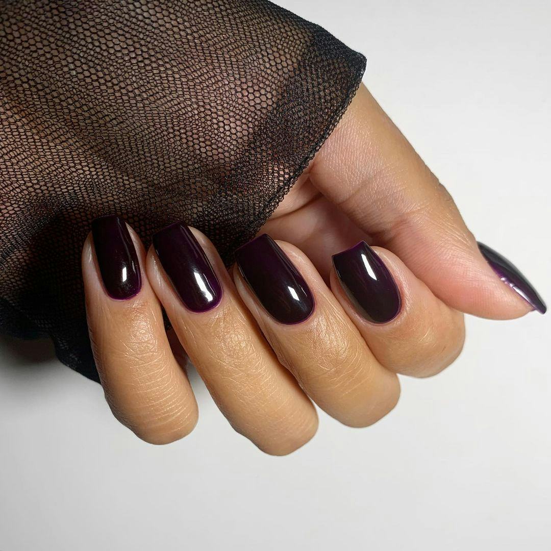 Glossy Dark Plum Coffin Nails Glossy Dark Plum Coffin Nails — Black Cherry Nails