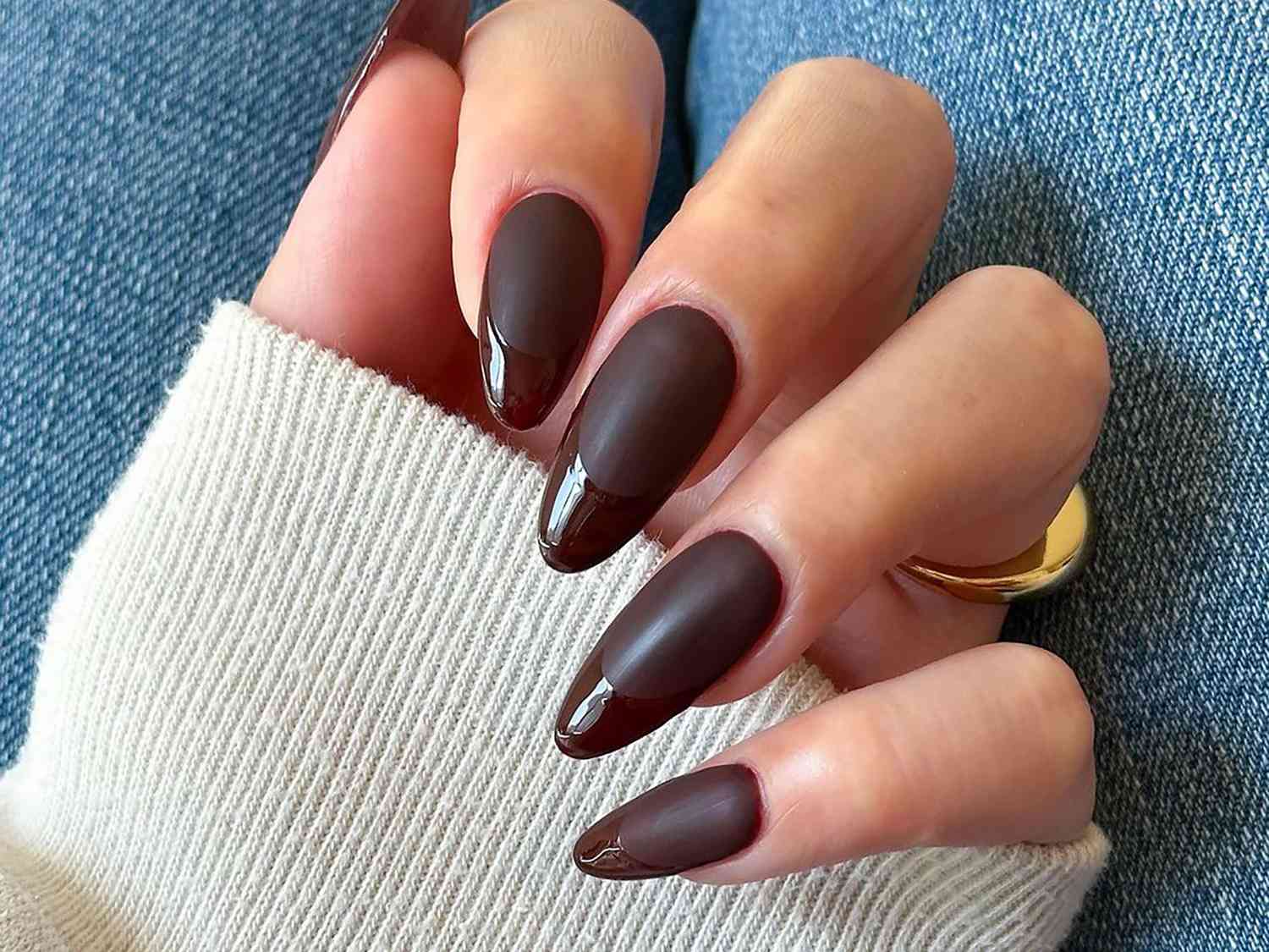 Matte Brown Glossy Tip Stilettos Matte Brown Glossy Tip Stilettos — Chocolate Brown Nails
