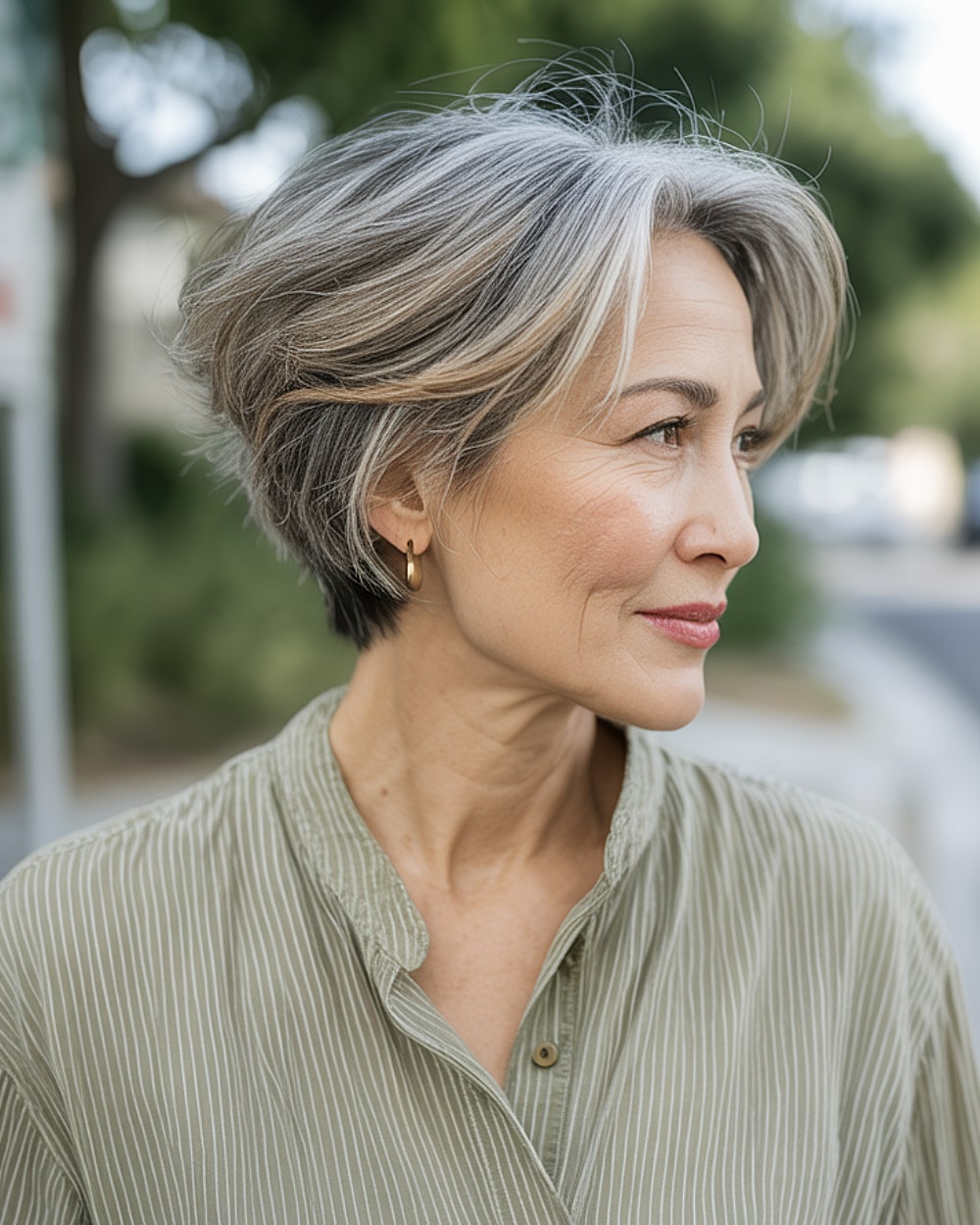 Textured Shag With Blunt Bangs — Winter Hairstyles for Gray Hair