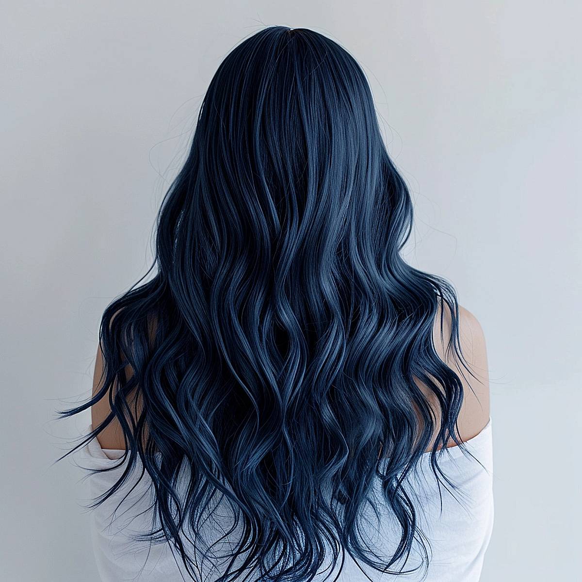 Thick Wavy Deep Dark Blue — Winter Hair Colors for Blue Eyes