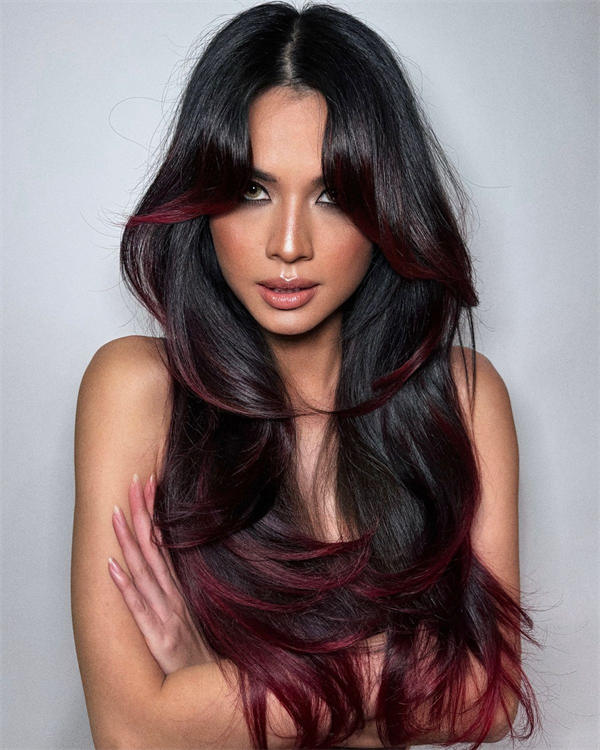 Dark Base With Burgundy Highlights Dark Base With Burgundy Highlights — Burgundy Hair Color