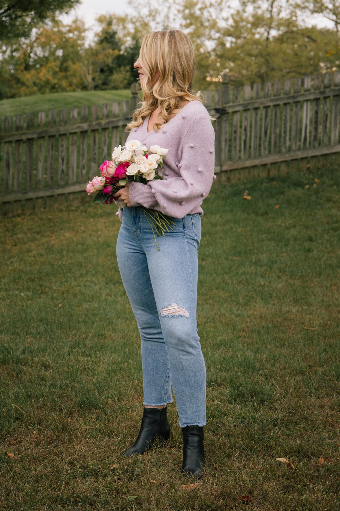 Light Purple Textured Sweater with Ripped Skinny Jeans Light Purple Textured Sweater with Ripped Skinny Jeans — Sweater Outfits