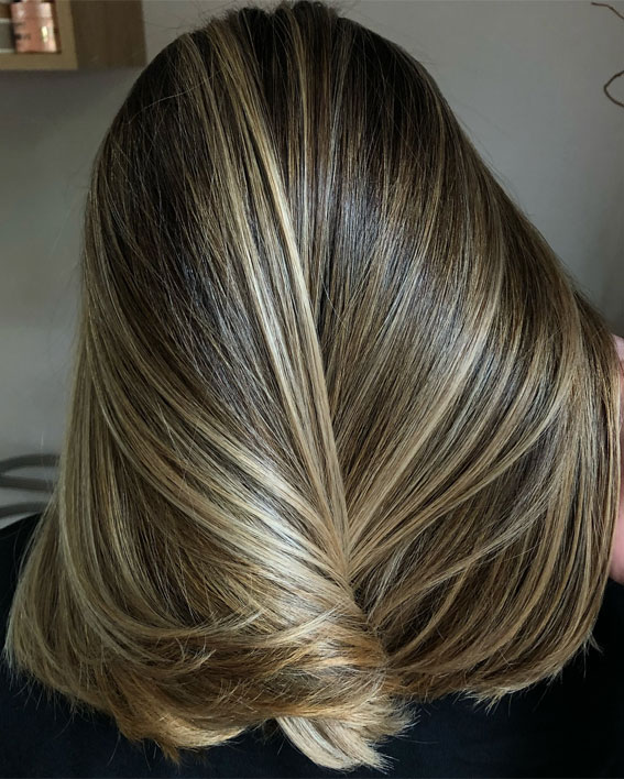 Layered Bob With Dark Brown Highlights Layered Bob With Dark Brown Highlights — Winter Shoulder Length Hairstyles