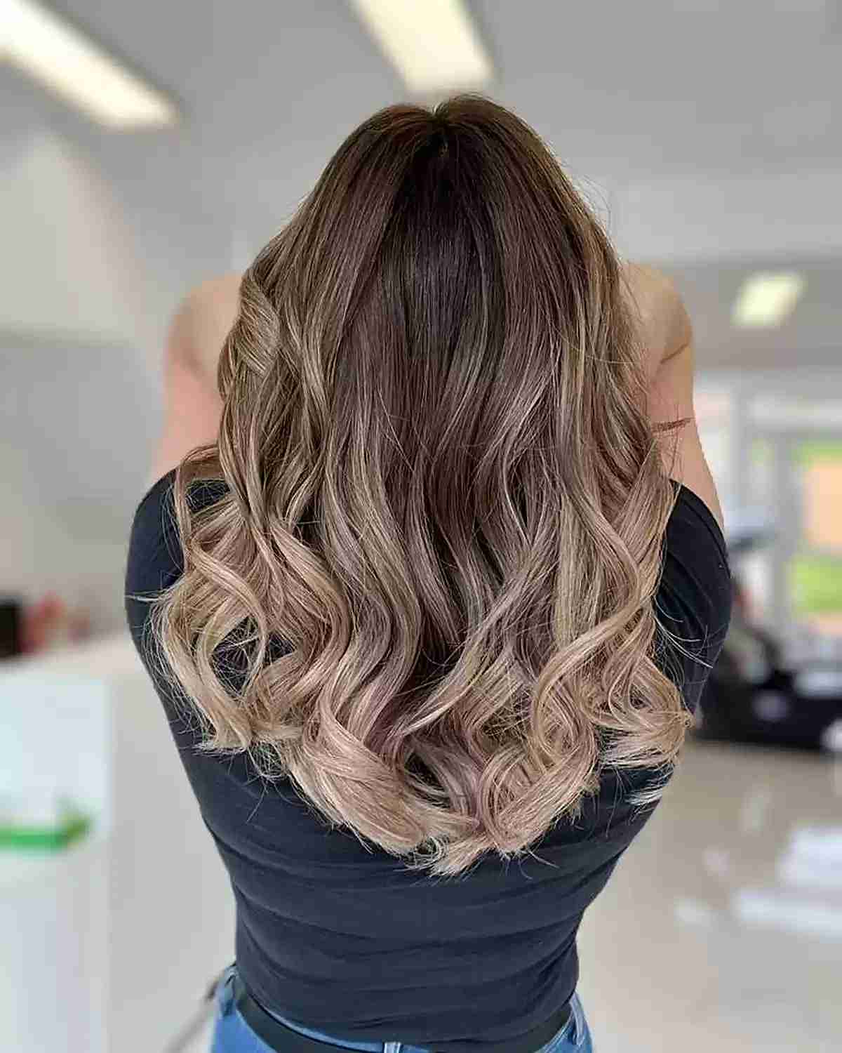 Long Layers Dark Brown With Mushroom Brown Balayage Long Layers Dark Brown With Mushroom Brown Balayage — Mushroom Brown Hair