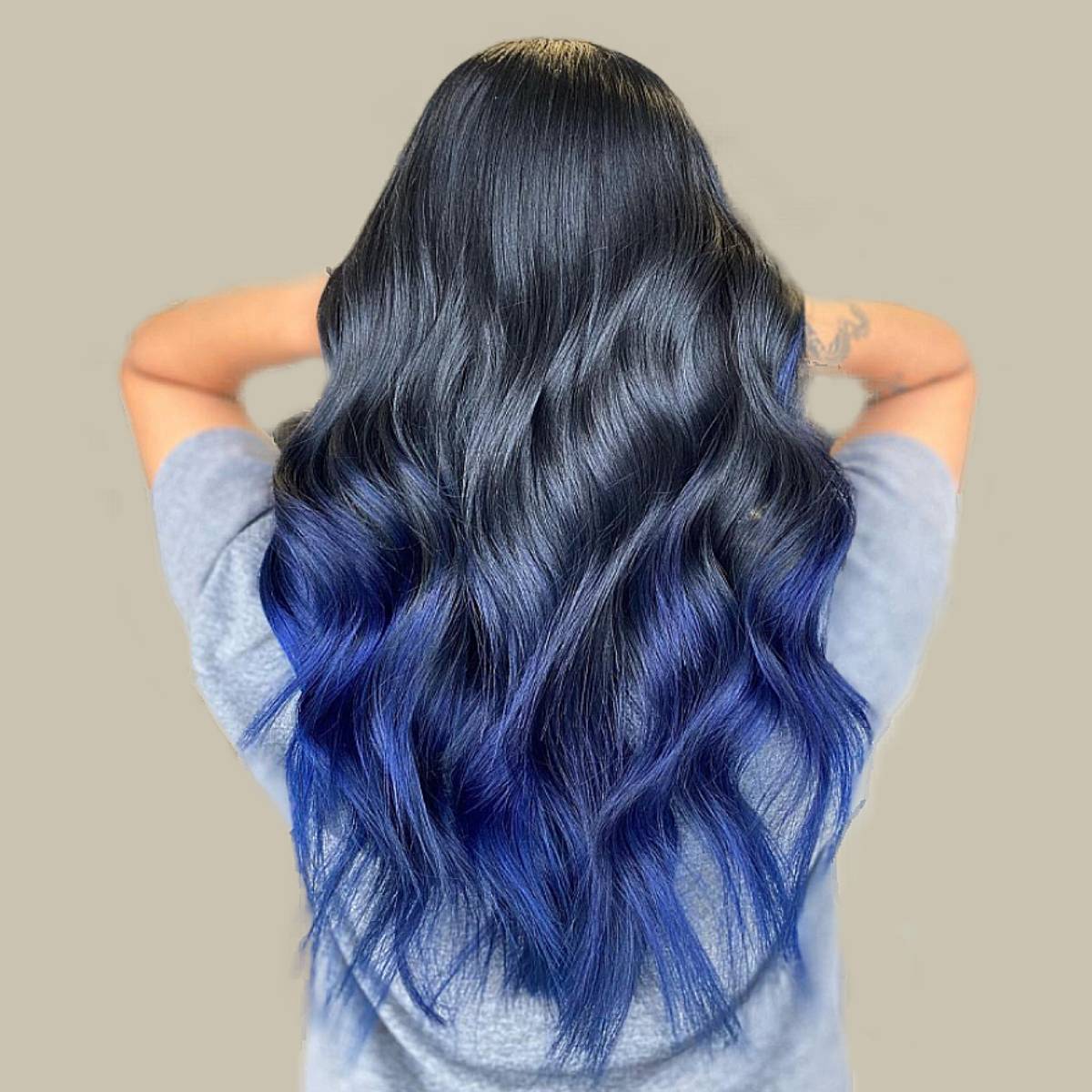 Black Base With Vibrant Blue Ombre — Blue Black Hair