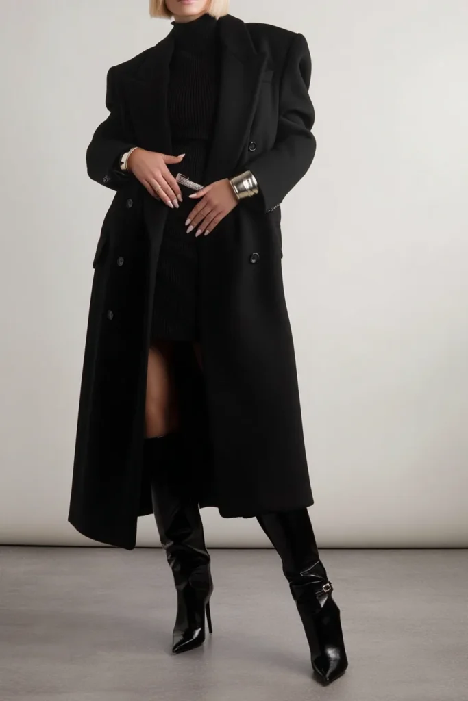 All-Black Ensemble: Oversized Coat and Ribbed Turtleneck — Fall to Winter Outfits