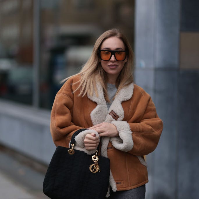 Cream Shearling Coat with Toggle Closures — Shearling Coat Outfits