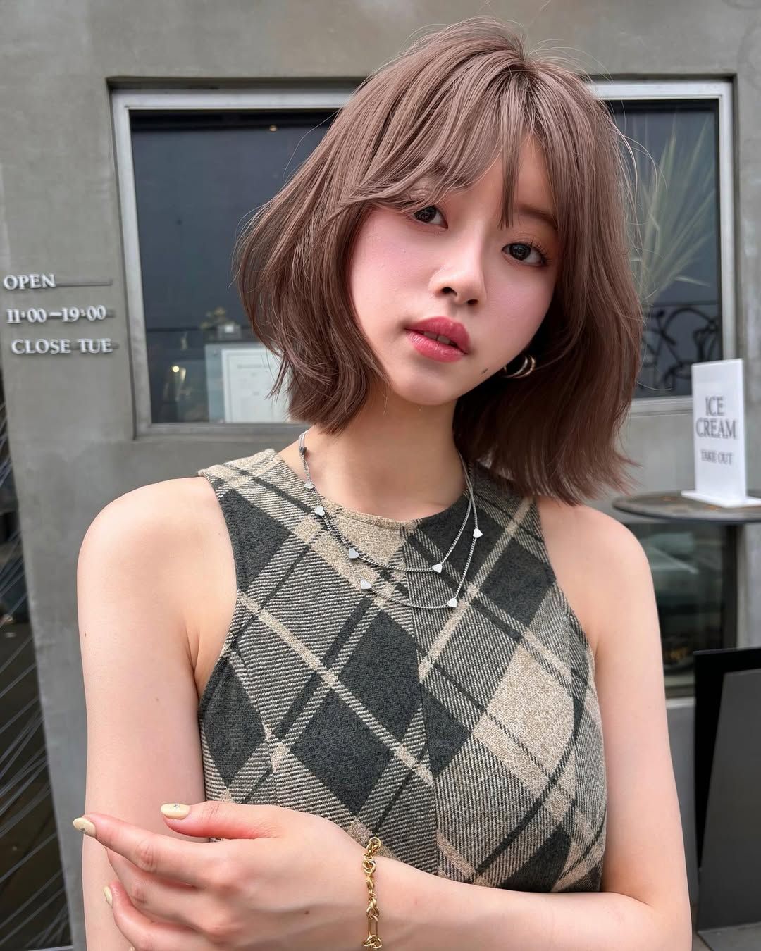 Cool Ash Brown Bob with Blunt Bangs — Winter Hair Colors for Short Hair