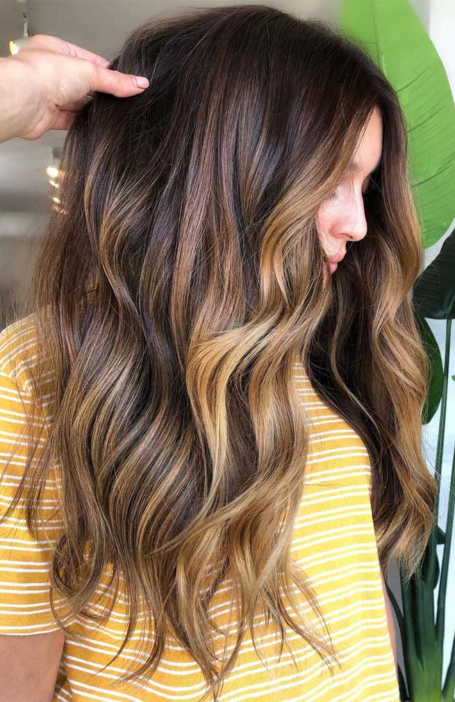 Mid-Back Dark Brown To Caramel Blonde Ombre Mid-Back Dark Brown To Caramel Blonde Ombre — Winter Ombre Hair