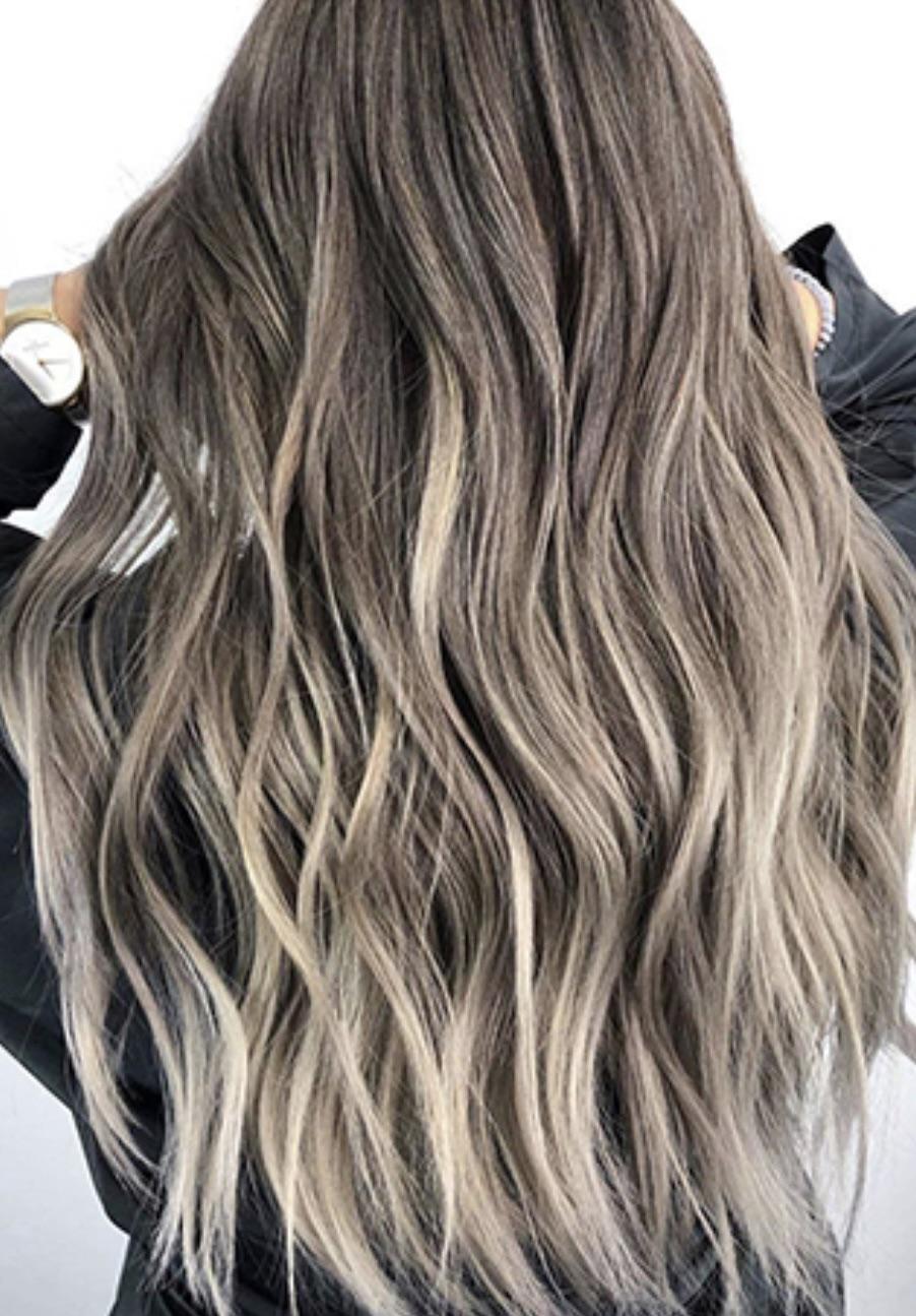 Mid-Back Ash Brown With Blonde Balayage — This Is A Back View Of Thick — Ash Brown Hair