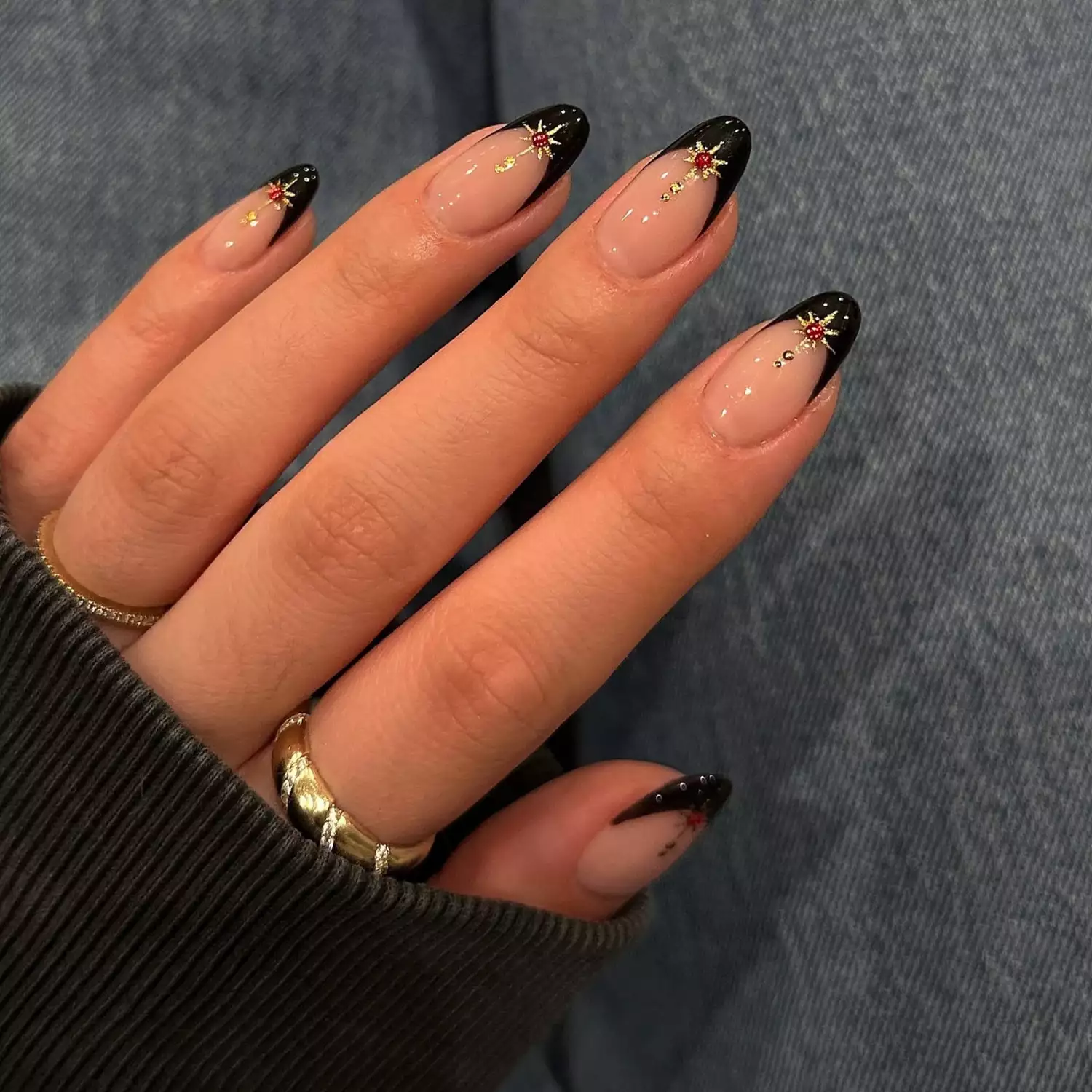 Sheer Nude Base With Black Tips Visual Idea — Winter French Tip Nails