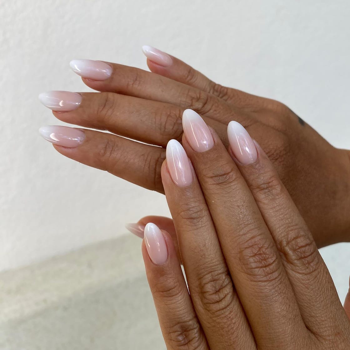 Sheer Pink White French Fade Almond Nails Sheer Pink White French Fade Almond Nails — Ombre Nail Designs