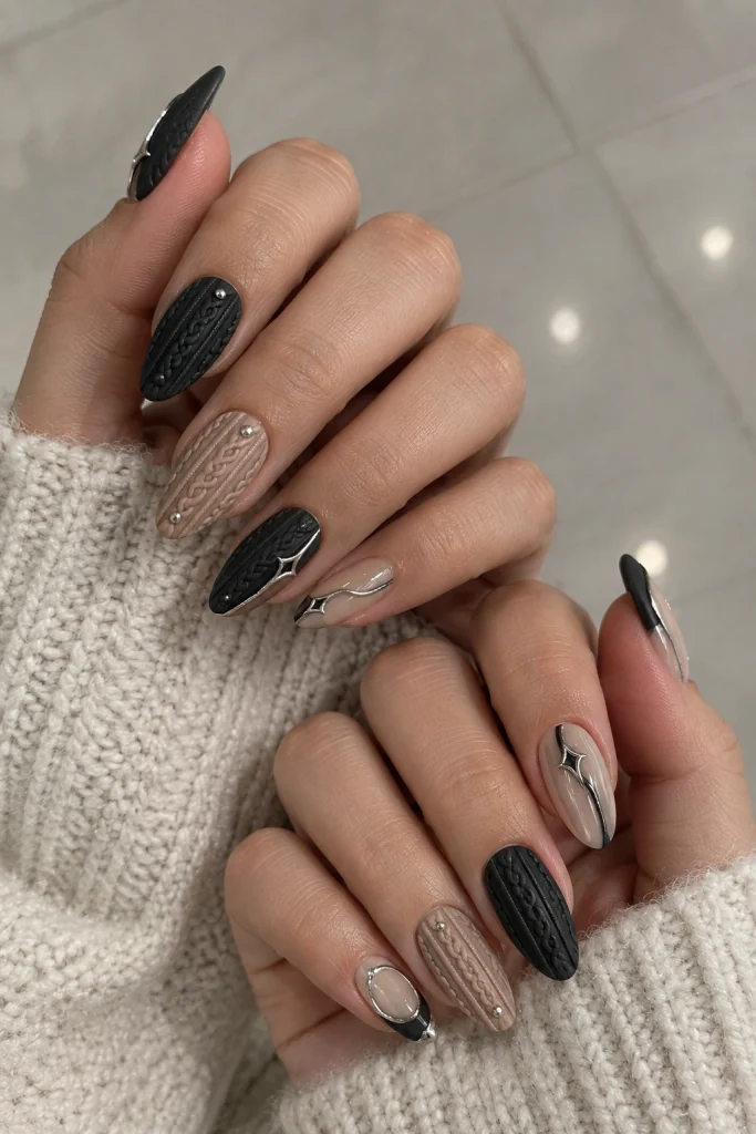 Textured Sweater Black & Beige Textured Sweater Black & Beige — Winter Nail Designs