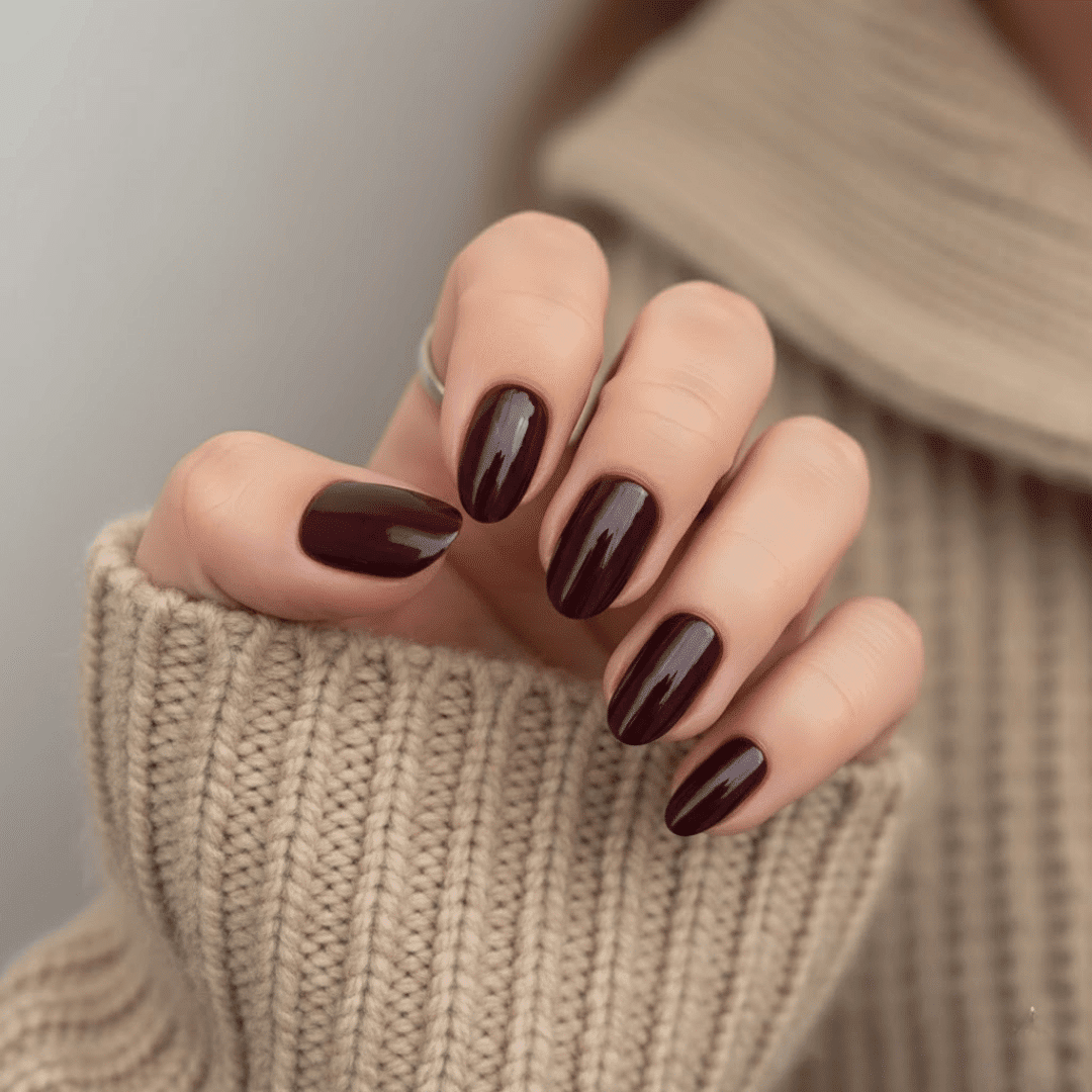 Deep Glossy Burgundy Ovals Deep Glossy Burgundy Ovals — Winter Nail Colors