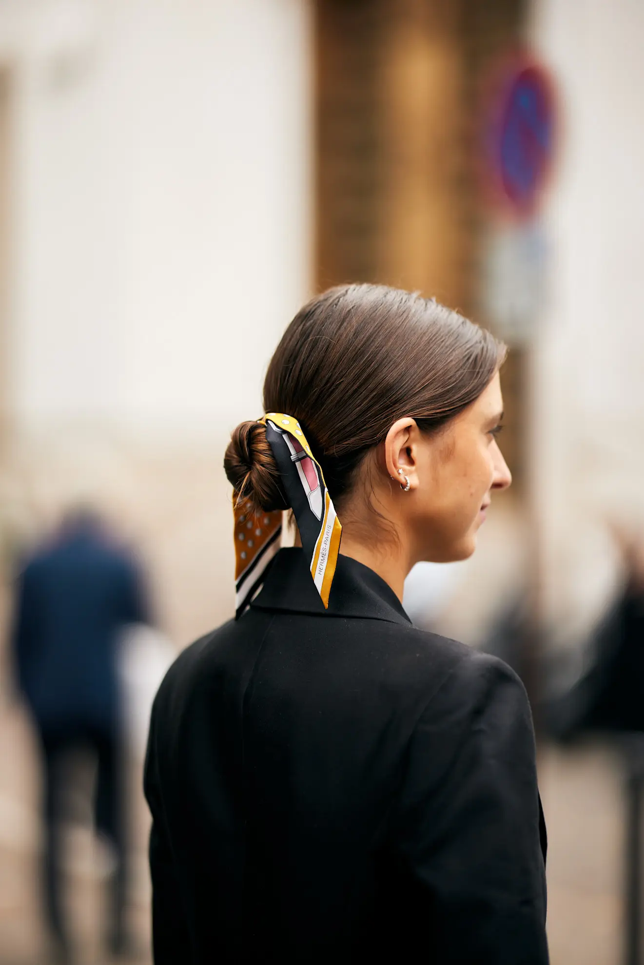 Low Bun with Scarf Accent Low Bun with Scarf Accent — Winter Hairstyles with Scarf