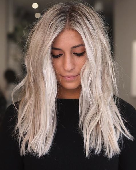 Icy Blonde Lob With Platinum Highlights Icy Blonde Lob With Platinum Highlights — Winter Hair Colors for Pale Skin