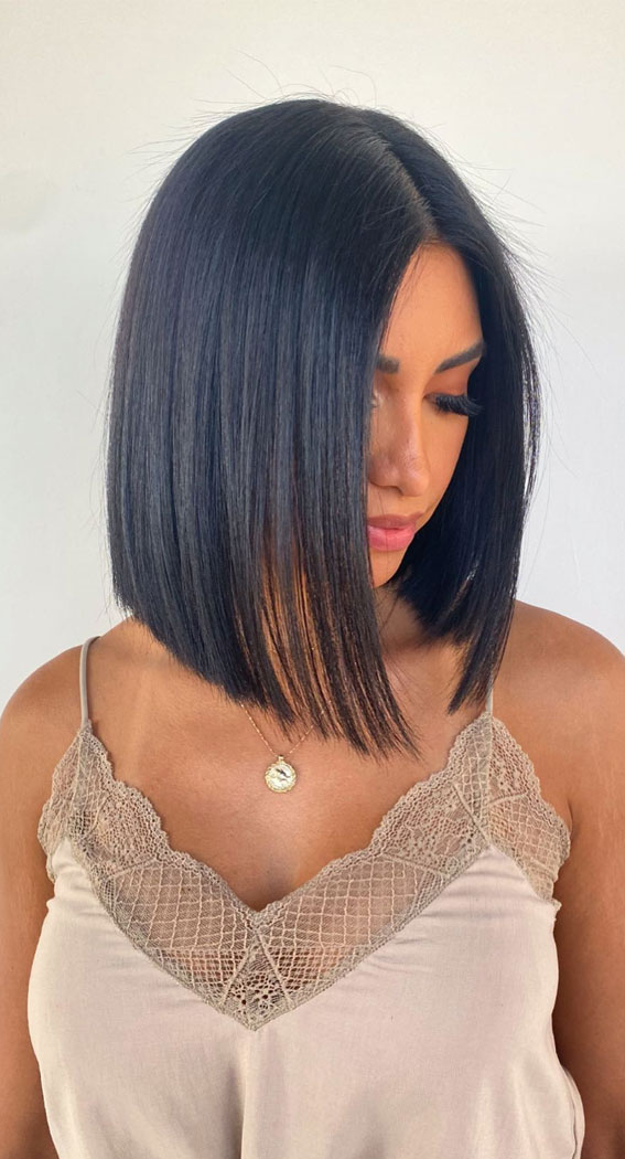 Glossy Darkest Brown Blunt Bob — Winter Bob Haircuts