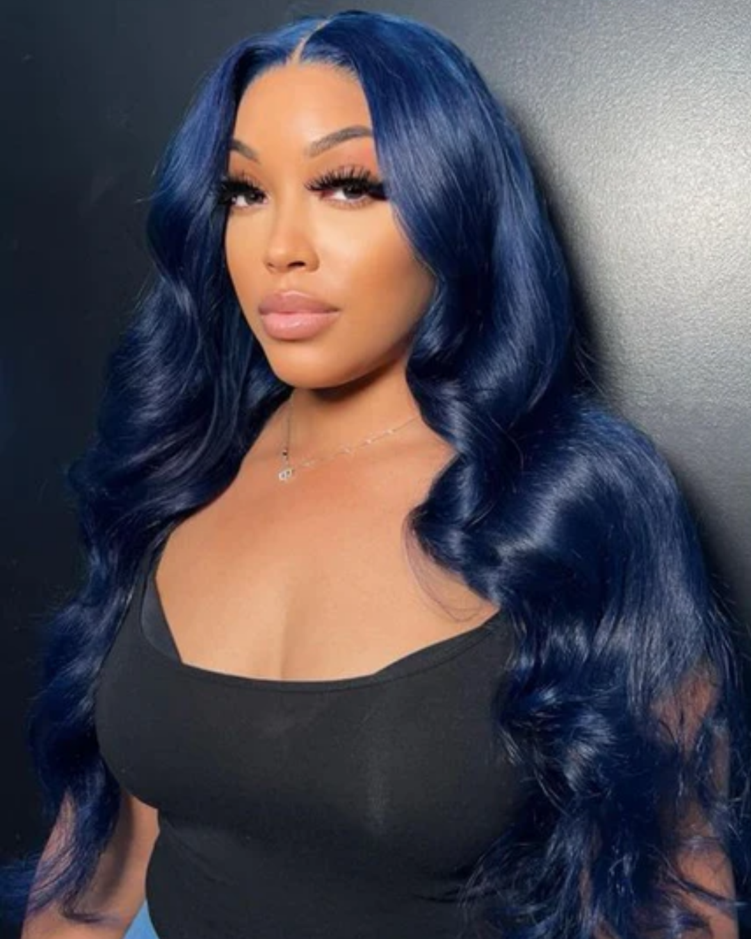 Glossy Blue Black Wavy Blowout — Blue Black Hair