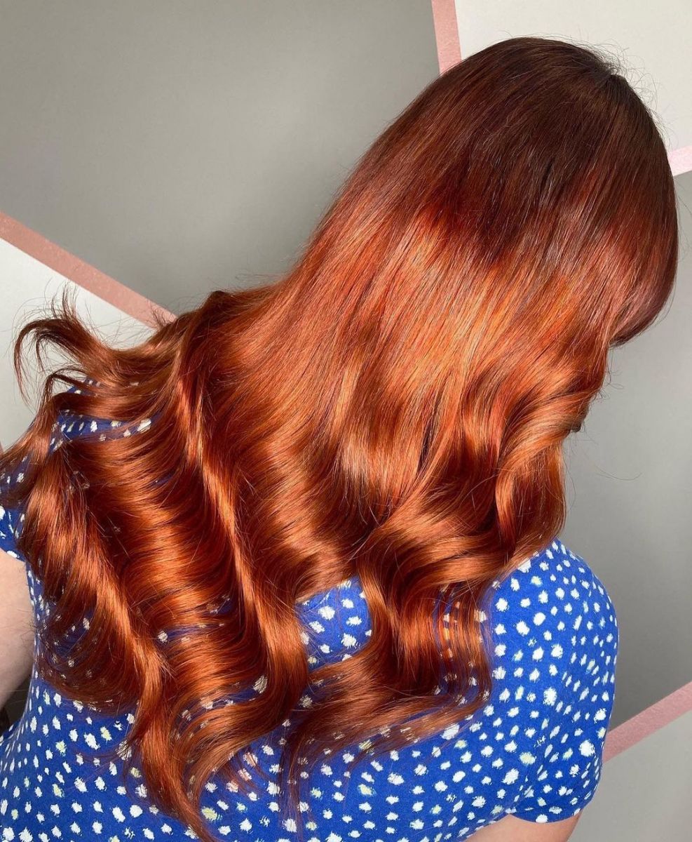 Mid-Back Vibrant Copper Auburn Waves Mid-Back Vibrant Copper Auburn Waves — Winter Auburn Hair Color