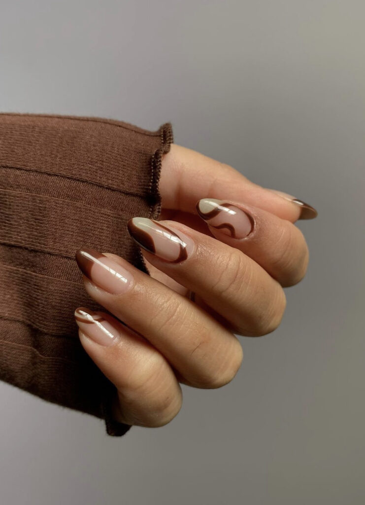 Transparent Brown Swirl French Tips Transparent Brown Swirl French Tips — Chocolate Brown Nails