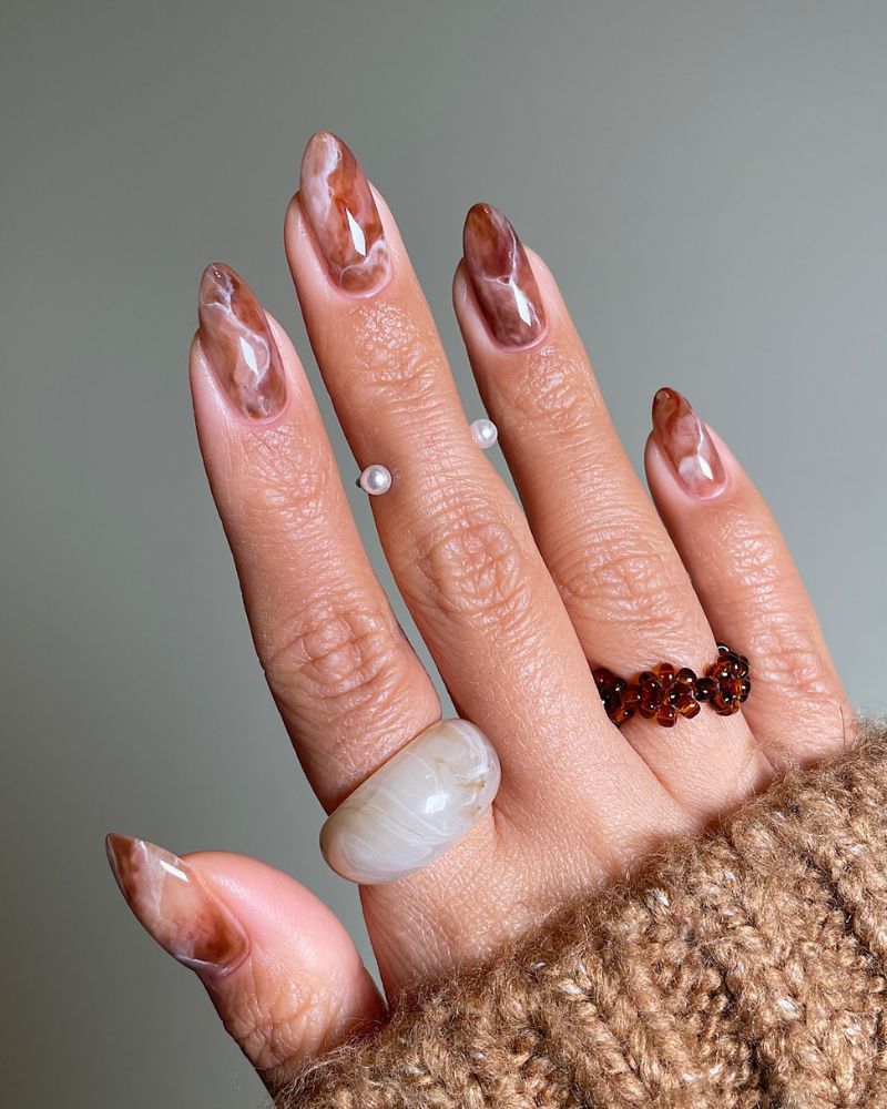Brown and White Classic Marble — Winter Marble Nails