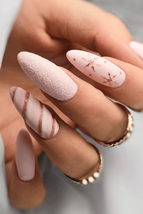 Matte Pale Pink with Rose Gold Accents — Minimalist Winter Nails
