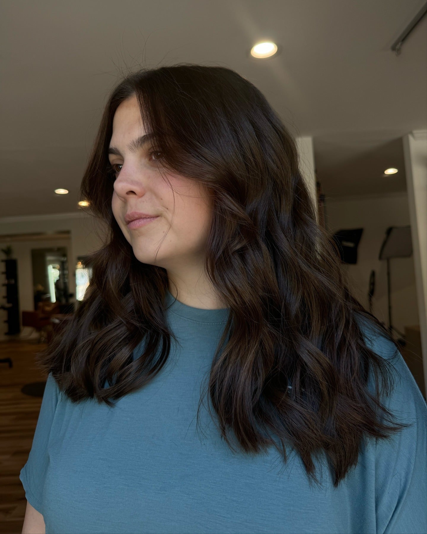 Collarbone Blowout With Lighter Tones Collarbone Blowout With Lighter Tones — Dark Chocolate Brown Hair