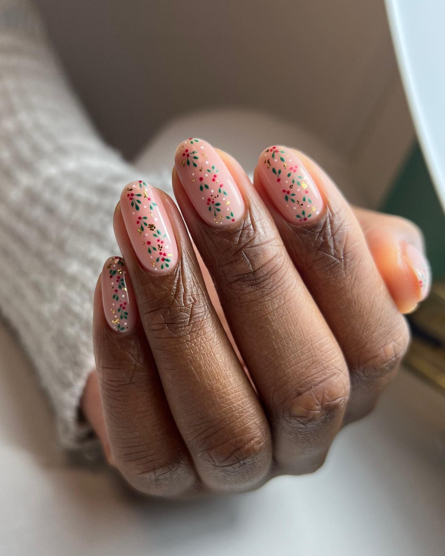 Pale Pink with Floral Accents — Winter Nails