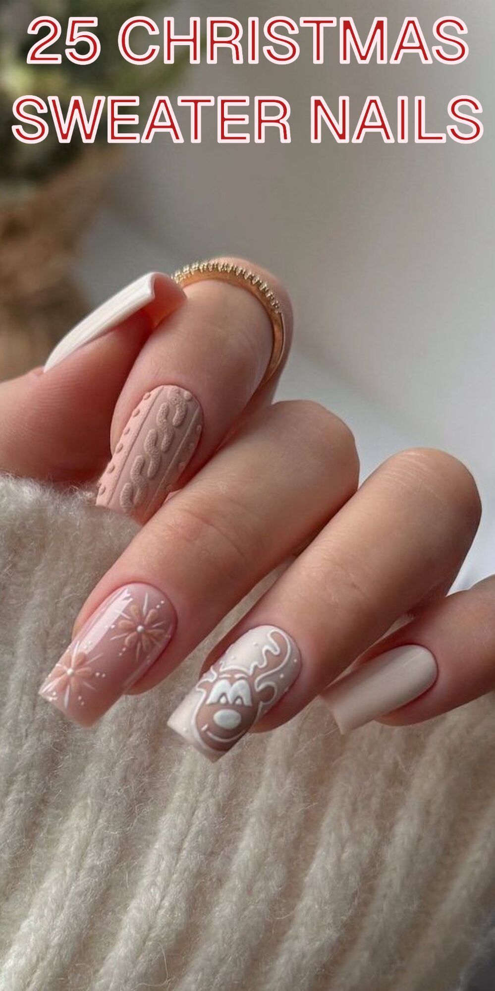 Festive Long Square Winter Mix — Sweater Nails