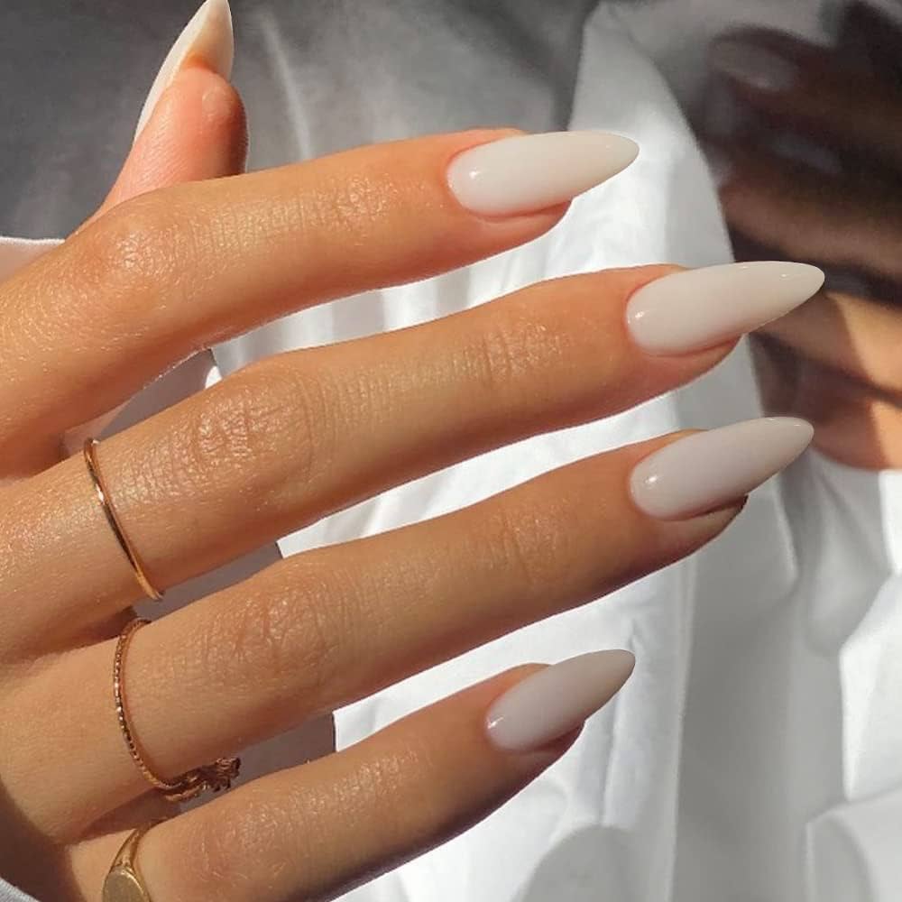 Sheer Milky White Medium Stiletto — Milky White Nails