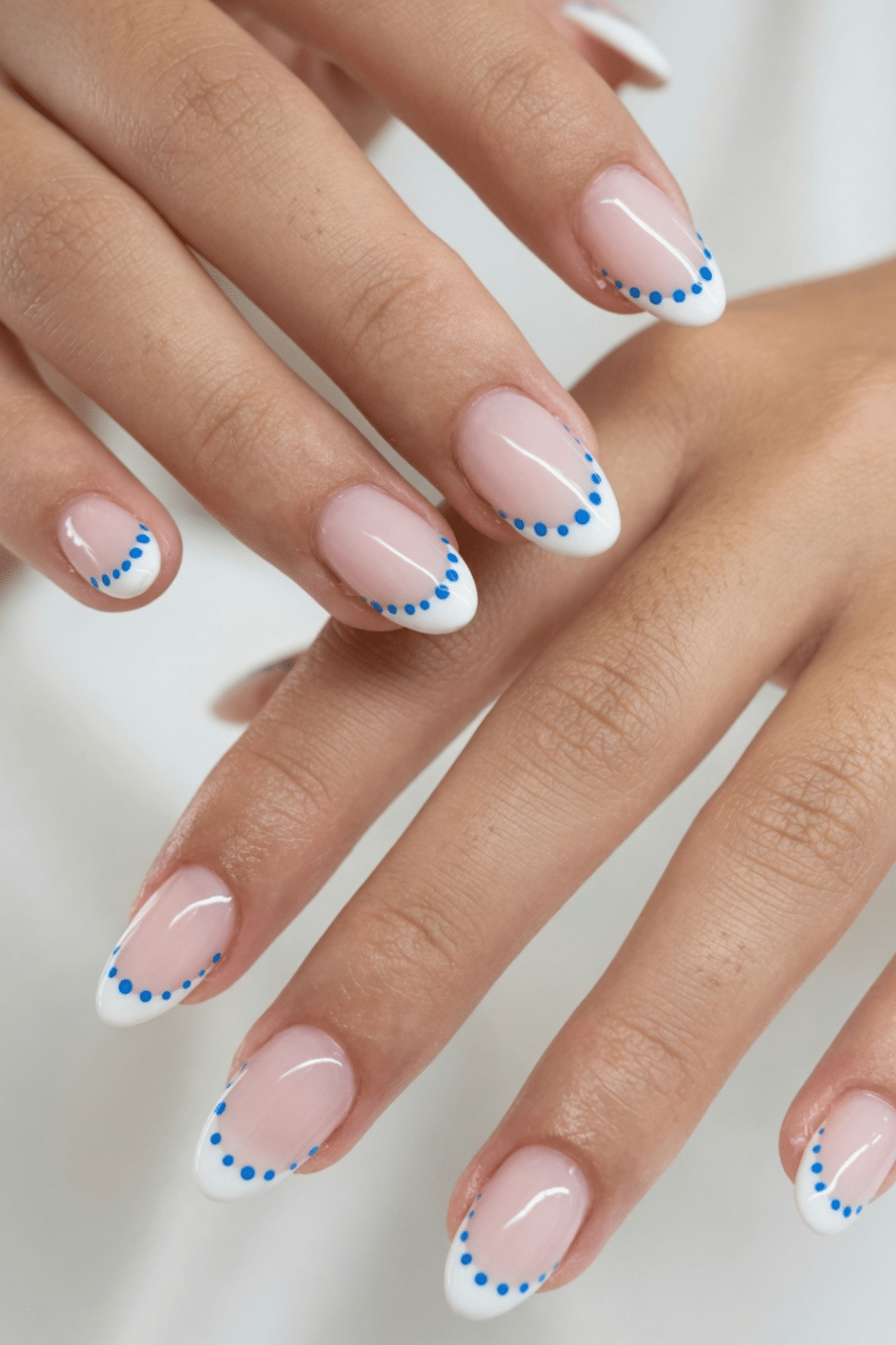 Blue Dot Outline French Almond Nails Blue Dot Outline French Almond Nails — Almond Nail Inspo