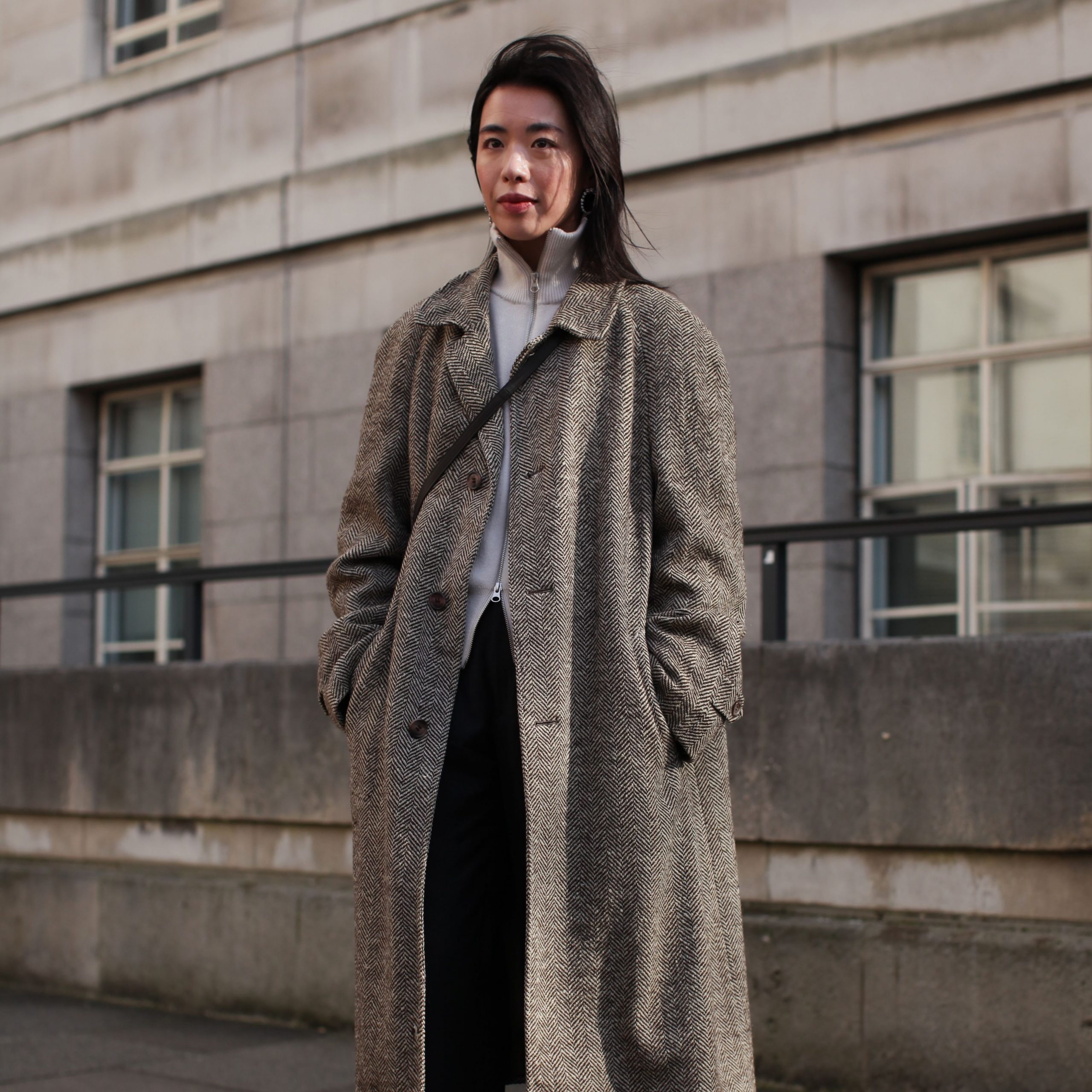 Oversized Herringbone Coat with Classic Appeal — Wool Coat Outfits
