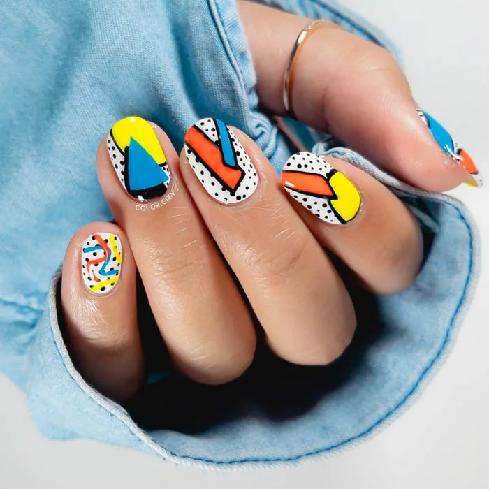 Medium Oval Abstract Geometric Art Nails — Easy Nail Designs