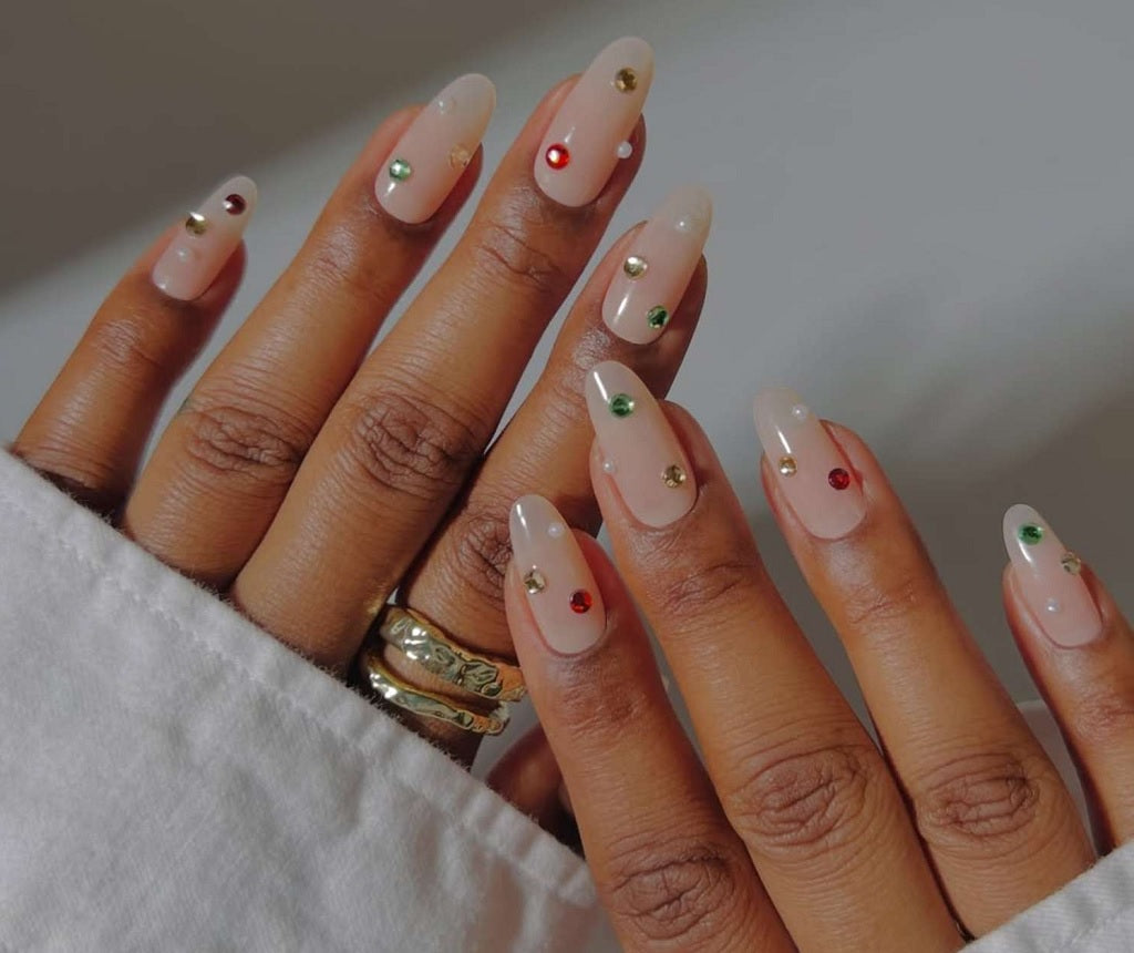 Sheer Pink with Jewel-Like Accents Sheer Pink with Jewel-Like Accents — Winter Nail Colors for Women Over 40