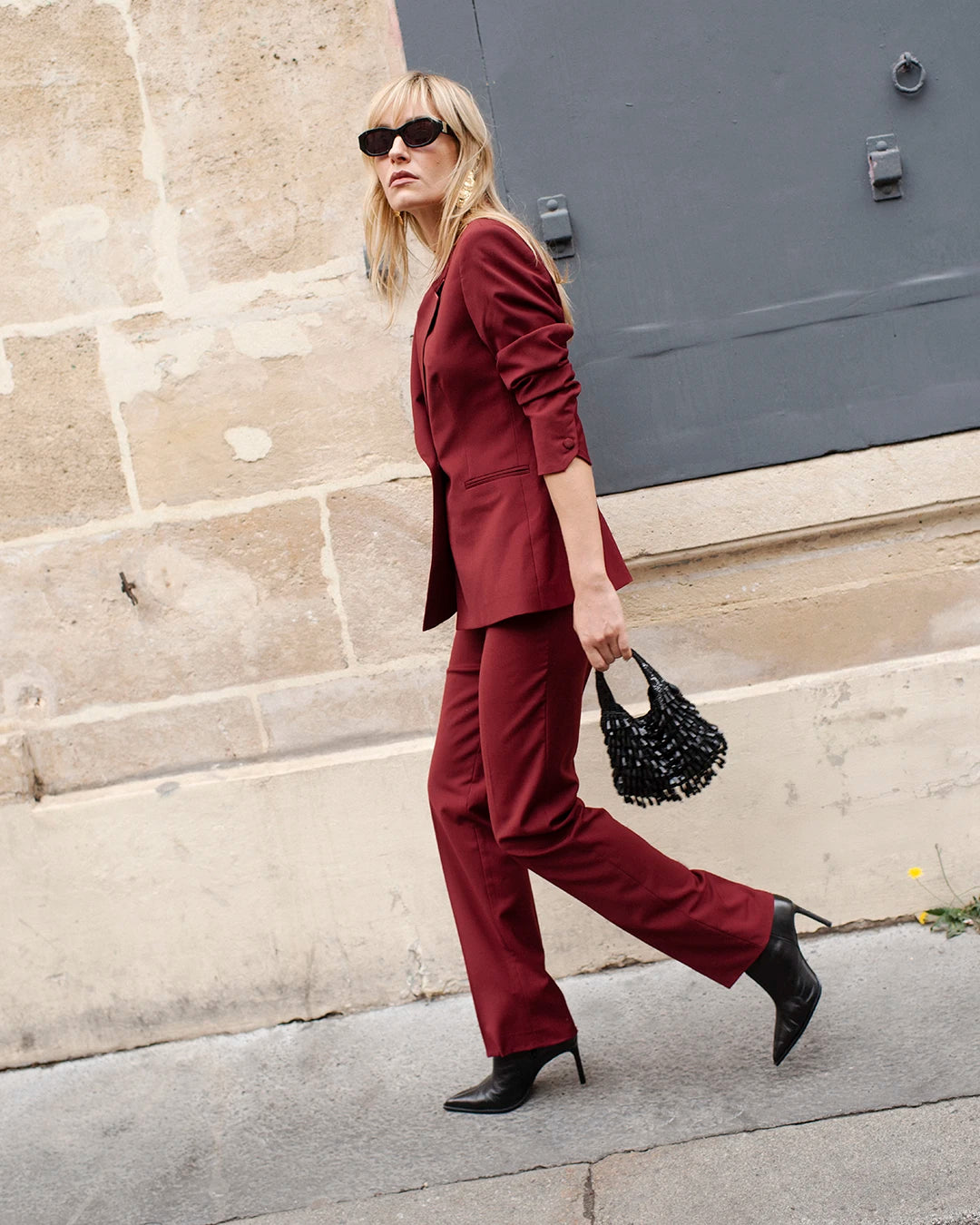 Workwear Essential: Burgundy Suit with Wide-Leg Trousers — Burgundy Outfits