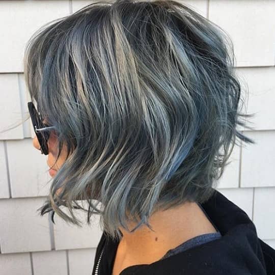 Wavy Bob In Striking Blue-Gray Wavy Bob In Striking Blue-Gray — Winter Haircuts for Gray Hair
