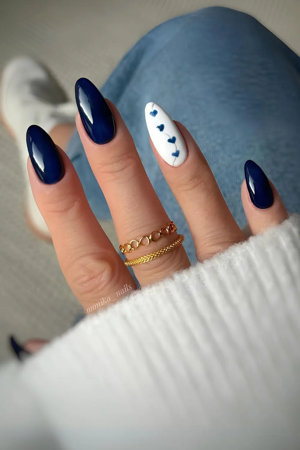Heart Accent Navy Glossy Heart Accent Navy Glossy — Navy Blue Nails