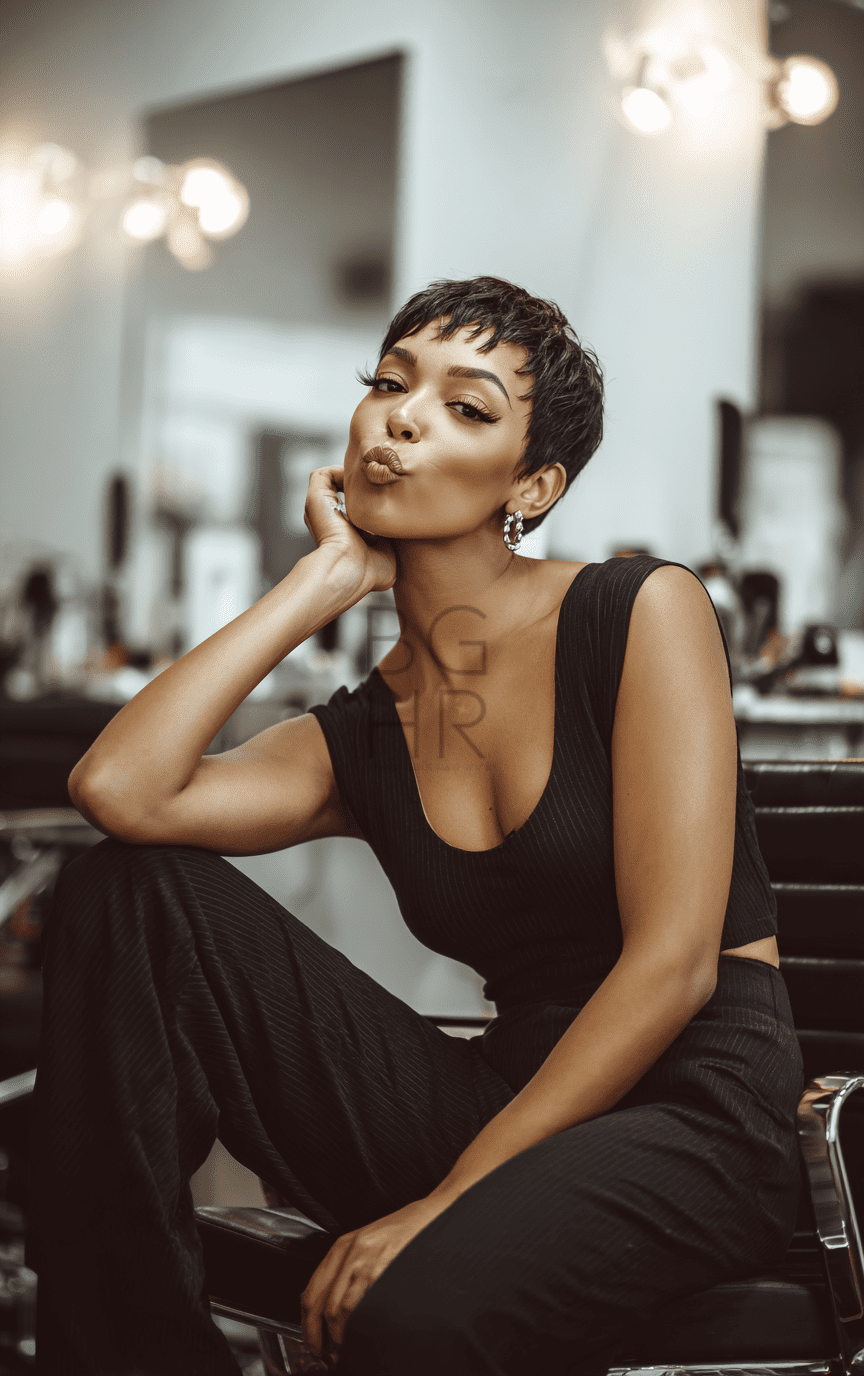 Textured Black Pixie With Swept Back Bangs Textured Black Pixie With Swept Back Bangs — Winter Pixie Haircuts