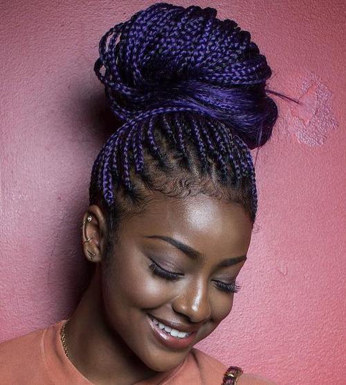 Dark Purple and Black Braided Updo — Winter Braid Colors for Black Women