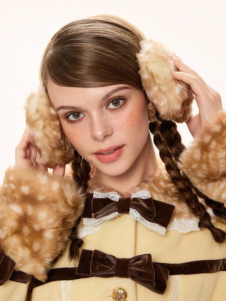 Whimsical Deer Pattern with Velvet Trim — Earmuffs Outfits