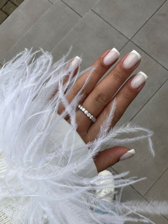 Sheer Milky Pink Classic French Square Nails — Winter Wedding Nails