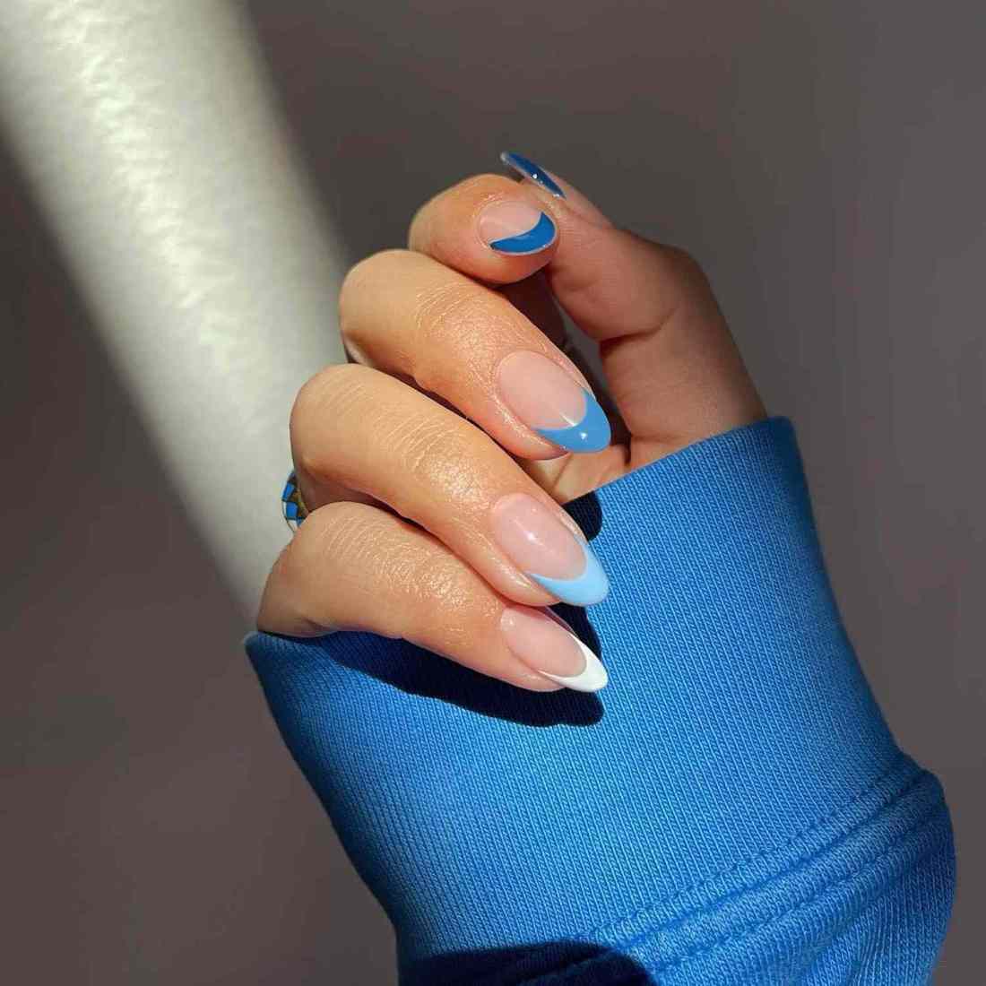 Medium Almond Double French Blue and White Medium Almond Double French Blue and White — January Nails