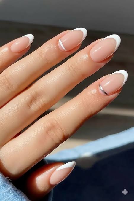 Silver Line Accent on Almond French Silver Line Accent on Almond French — French Nail Designs
