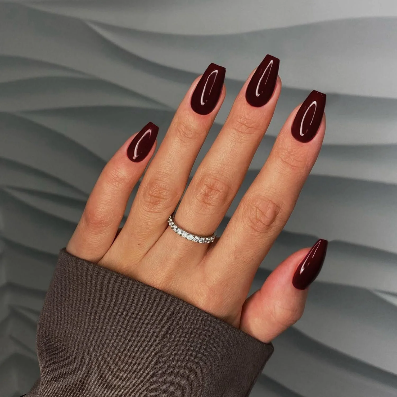 Deep Dark Oxblood High Gloss Coffin — Winter Gel Nail Colors