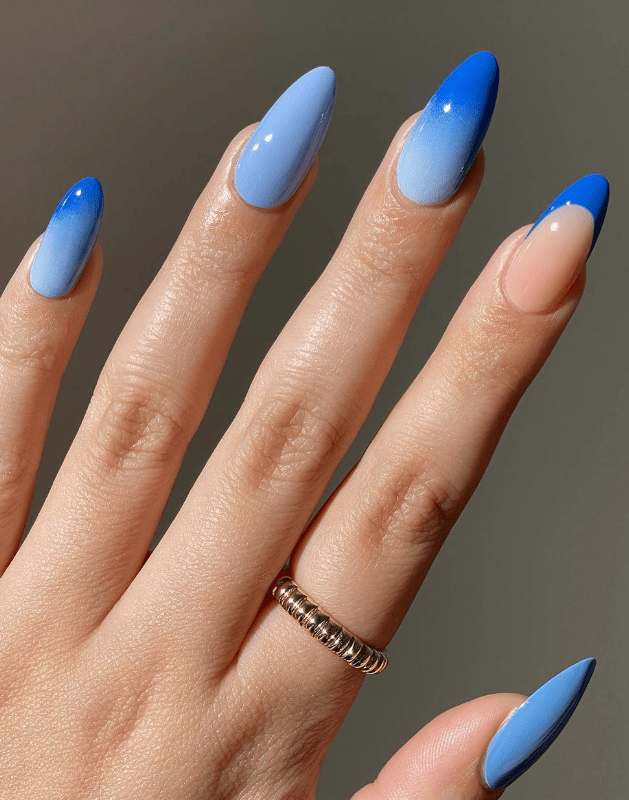 Light to Medium Blue French Tip Ombre — Winter Ombre Nails