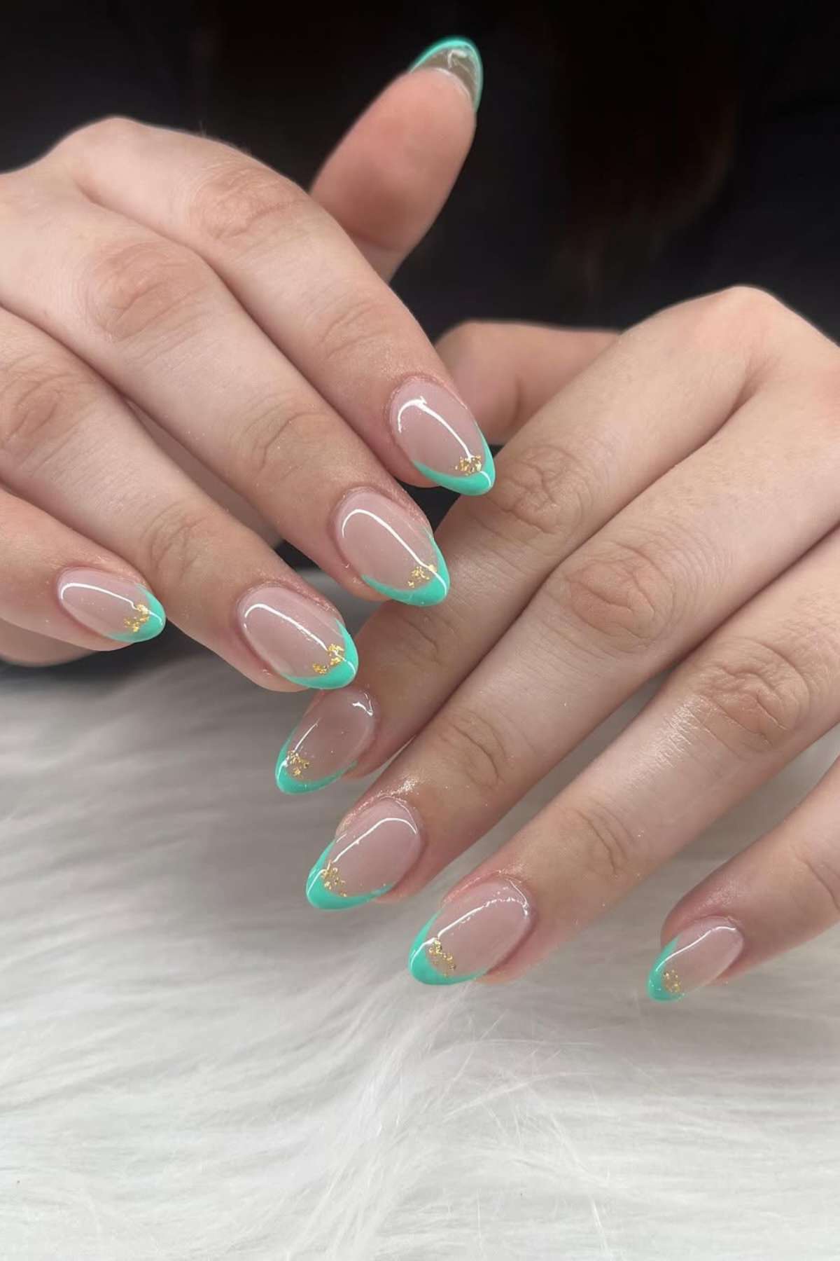 Nude Turquoise French Foil Oval Nails Nude Turquoise French Foil Oval Nails — Classy Simple Nail Designs